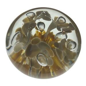RARE VTG Hand Blown Joe St Clair Controlled Bubbles Gold Flower Paperweight